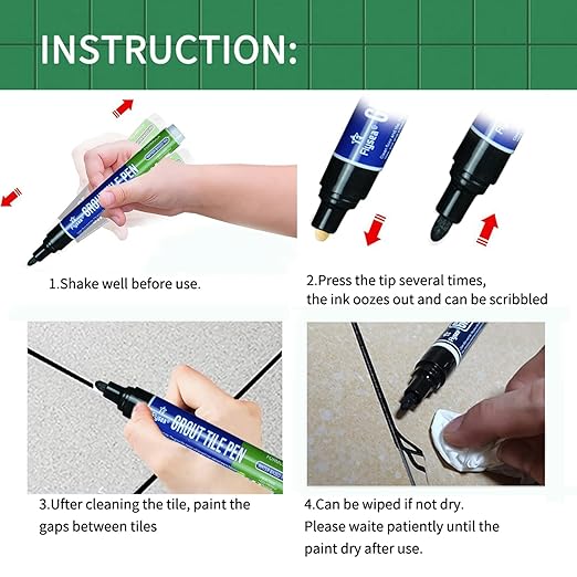 5PCS Grout Tile Pens Gap Repair Pen Wall Grout Restorer Marker Pen for Bathroom Wall Floor Decontamination Seam Repair Pens (Black, 5 PCS)