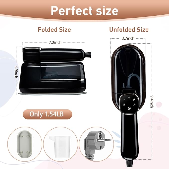 Travel Steamer for Clothes, 4-Speed Steam Adjustable Handheld Iron with LCD Display Screen, 5S Rapid Preheating 1300W Clothes Hanging Ironing Machine, Suitable for Home, Dormitory & Travel (Black)