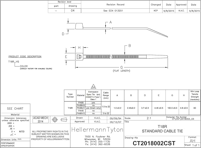 Hellermann Tyton 1000 Pack Cable Tie 4-inch Long UL Rated 18lb Tensile Strength - T18R0M4
