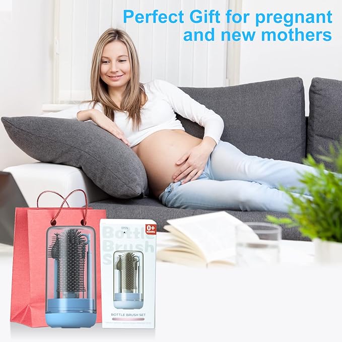 Travel Baby Bottle Brush Set with Extendable Silicone Bottle Brush,Nipple Brush,Staw Brush,Baby Bottle Soap Dispenser,Gift for Newborn Mothers, Suitable for Travel and Home(Cobalt Blue)