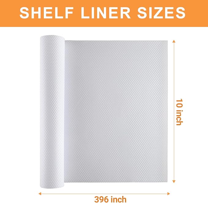FLPMIX Shelf Liner for Kitchen Cabinets 10 inch Wide - Easy to Cut Drawer Mat - Waterproof Pantry Cabinet Liner for Shelves 10" x 396 Inch White