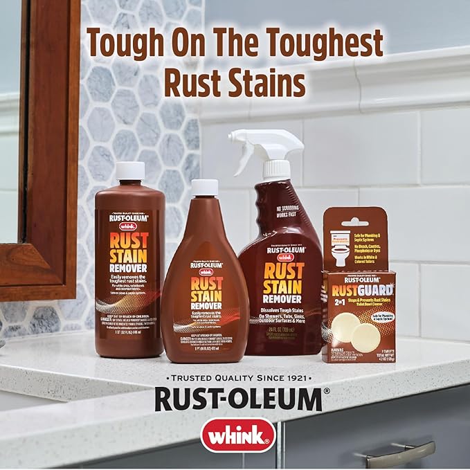Rust-Oleum Whink Rust Stain Remover | Heavy-Duty Iron Stain Remover Foaming Spray with Excellent Cling for Toilets, Showers, Sinks, Outdoor Siding | 24 oz | 4 Pack