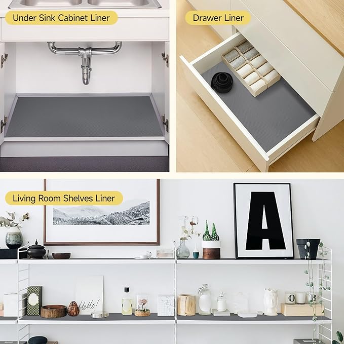 WochiTV Adhesive Shelf Liner 11.8 X 360 Inches Peel and Stick Kitchen Liner for Cabinets, Drawers Removable Protector Mat Waterproof Contact Covering for Dresser Pantry Countertops Shelves, Gray