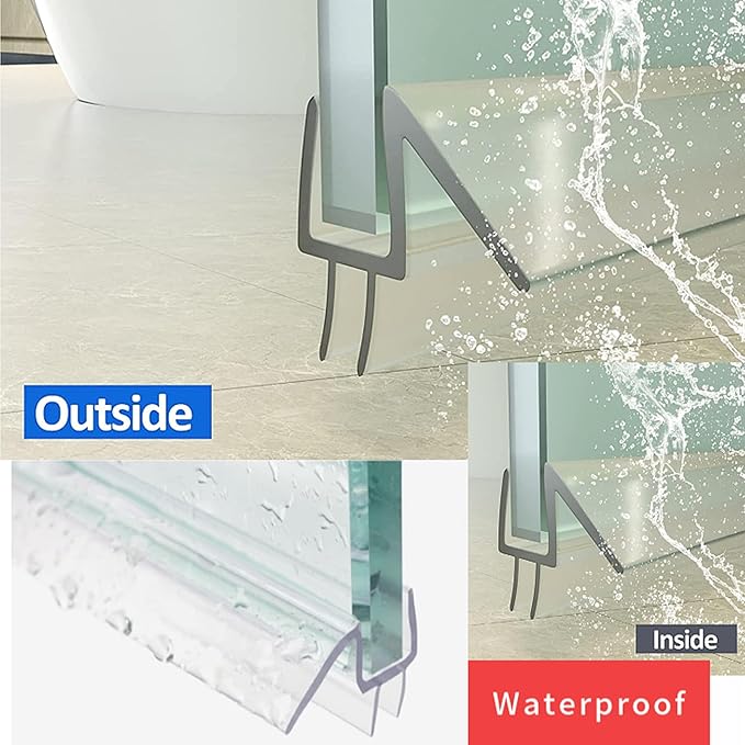 Frameless Shower Door Bottom Seal, 2 PCS 3/8" x 36" Shower Door Sweep for 3/8 Inch Glass, Glass Shower Door Seal Strip, Stop Shower Leaks and Create a Water Barrier(9B)