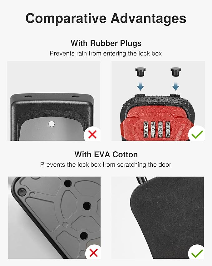 Puroma Lock Box, Key Lock Box Wall Mount & Portable Combination Lockbox with Resettable Code, Security Lockbox for Outside House Keys, Apartment Realtors Spare Keys Storage (1 Pack, Red)