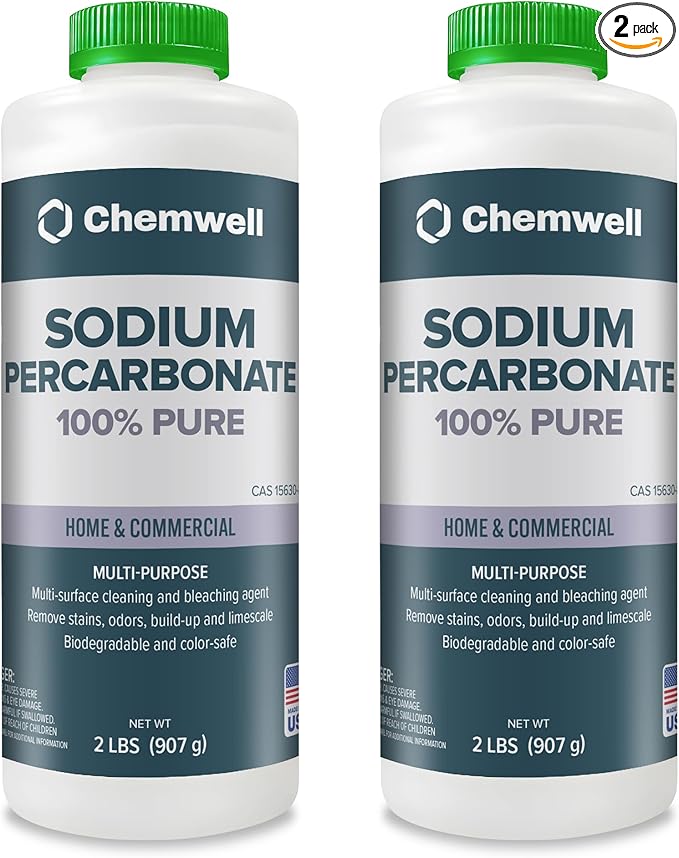Sodium Percarbonate - 4 lbs Total (2 lbs, 2 pack) - 99.9% Pure Oxygen Bleach Powder | Scent-Free, Non-Toxic, Biodegradable Cleaner for Laundry, Dishes, Decking & More