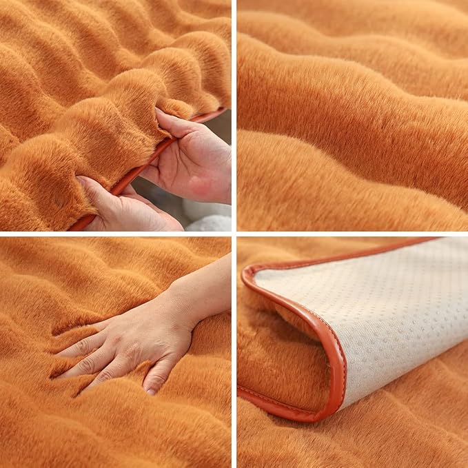 Soft Warm Faux Fur Couch Sofa Cover Thick Shaggy Fuzzy Sectional Couch Cover Non-Slip Solid Color Plush Sofa Slipcover Furniture Protector for Kids, Pets (Dark Orange,43"x94")