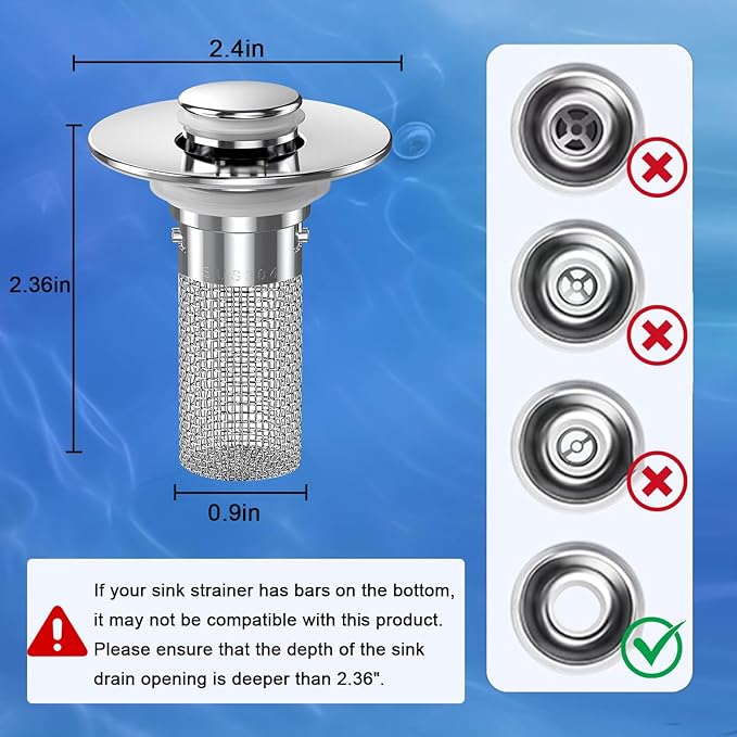 Sink Stopper Hair Catcher, Pop-up Sink Drain Strainer with Removable Stainless Steel Strainer Basket Hair Catcher, Bathroom Sink Strainer for Bathroom Sink Stopper Replacement(4PCS)