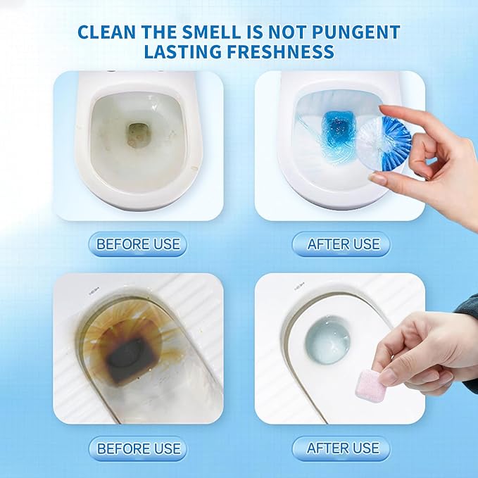 48PACK Toilet Cleaning Tablets Set - 16 Effervescent Toilet Bowl Cleaners Tablets + 32 White Blue Toilet Tank Tablets, Double-Action Formula for Stain, Water Deposit Removal