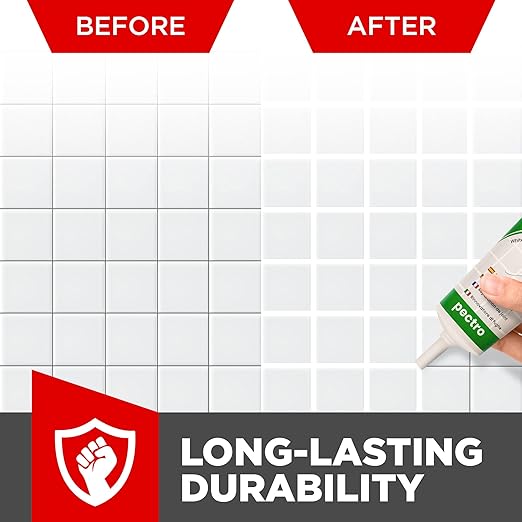 PECTRO Tile Grout Repair Paste, White, 14.1 oz (400 g) Squeeze Tube with Adjustable Spatula - Fast Drying, Odorless Filler for Grout Lines, Cracks & Gaps (Bathroom, Kitchen, Floor Tile) (KIT X 1)