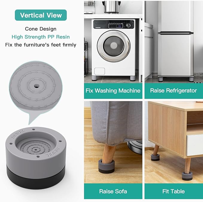 Anti Vibration Pads for Washing Machine,Noise Dampening Washing Machine Feet with Tank Tread Grip for Washer and Dryer,Protects Laundry Room Floor Non-Slip Mats Moisture Proof Mats(8 pcs)