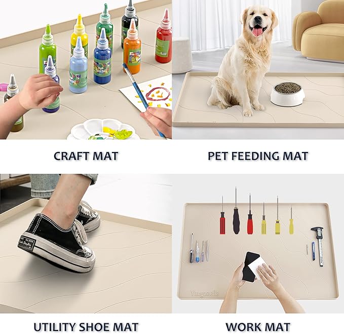 Heavy Duty Silicone Under Sink Mats for Kitchen Waterproof 40" x 19", Extra Thick Under Sink Rubber Mat Drip Tray, Raised Edge Under Sink Liner,Prevent Drips, Leaks, Spills,Beige