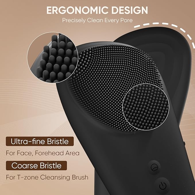 Silicone Face Scrubber Blackhead Scraper Rechargeable 2-in-1 Facial Cleansing Brush & Skin Spatula Duo, IPX7 Waterproof Exfoliating Massager Deep Cleansing for Women and Men(Black)
