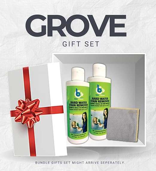 2x Bio-Clean 10 oz Hard Water Stain Remover Bundle with Microfiber Cloth โ Removes Mineral Deposits and Spots from Glass, Tile, and Chrome Surfaces โ Gift Set (3 Items)