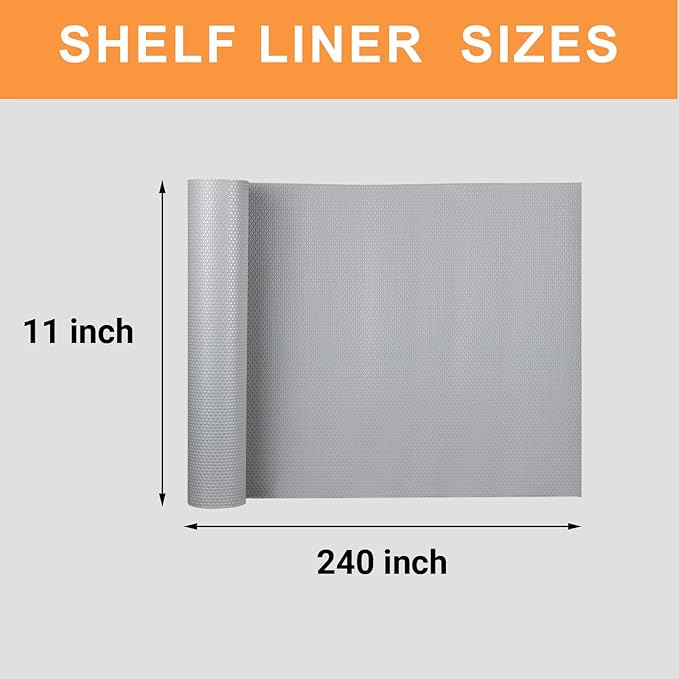 FLPMIX Cabinets Shelf Liner Light Gray: Waterproof Kitchen Drawer Liners 11 in × 240" - Non-Adhesive Easy to Cut Cupboard Protector Mat for Pantry Shelves