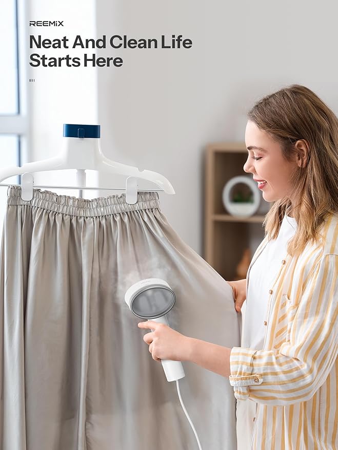 Travel Steamer for Clothes, Reemix Garment Steamer with Dual Voltage 100-240V for Wordwide Use, Foldable Handheld Garment Fabric Wrinkle Remover and Steam Iron 2-in-1, 20 Second Fast Heat-up (White)