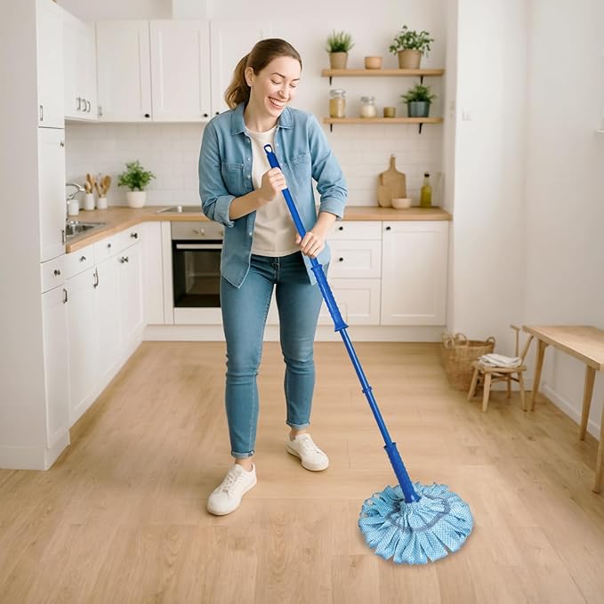 Superio String Cotton Mop for Hardwood Floors, Self-Wringing, Heavy-Duty Commercial/Industrial Use with Aluminum Handle – Blue