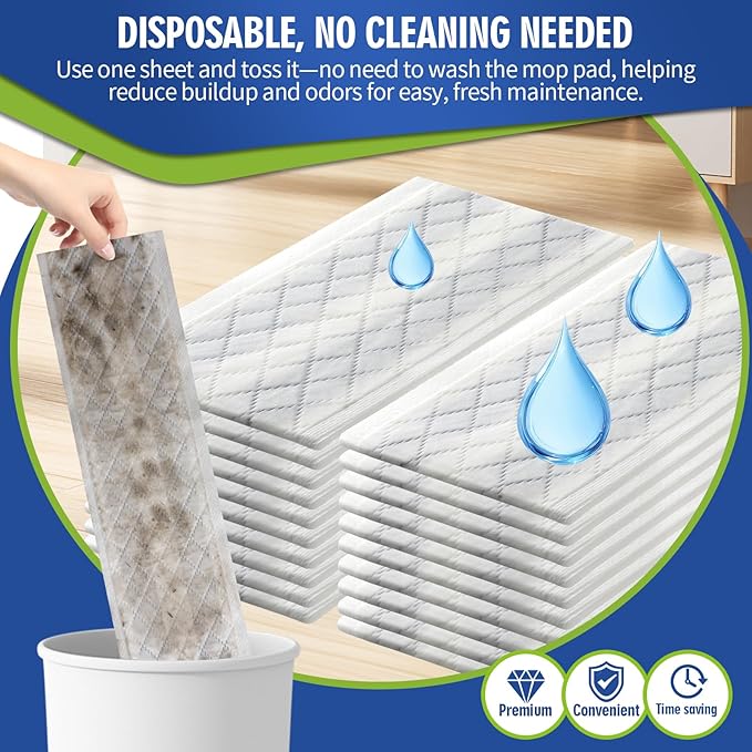 Disposable Wet Cleaning Pads for Hardwood Floor Compatible with Bona Mops, Multi-Surface Floor Household Replacement Mopping Cloths Refills, Unscented, 40 Count