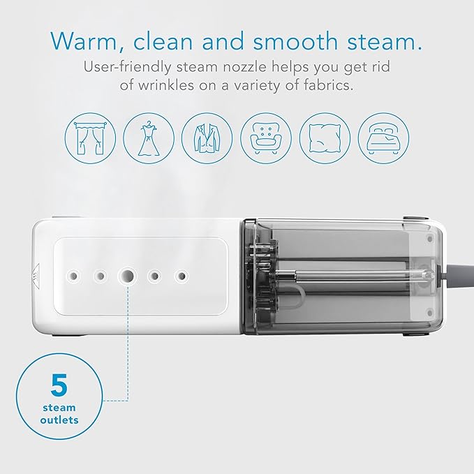 Steamfast NOMAD Portable Travel Steamer for Clothes - Handheld Garment Steamer with 30 Second Heat Up, 11 Minutes Steam Time, 7.5 ft Cord, 5 oz Tank, Chemical Free
