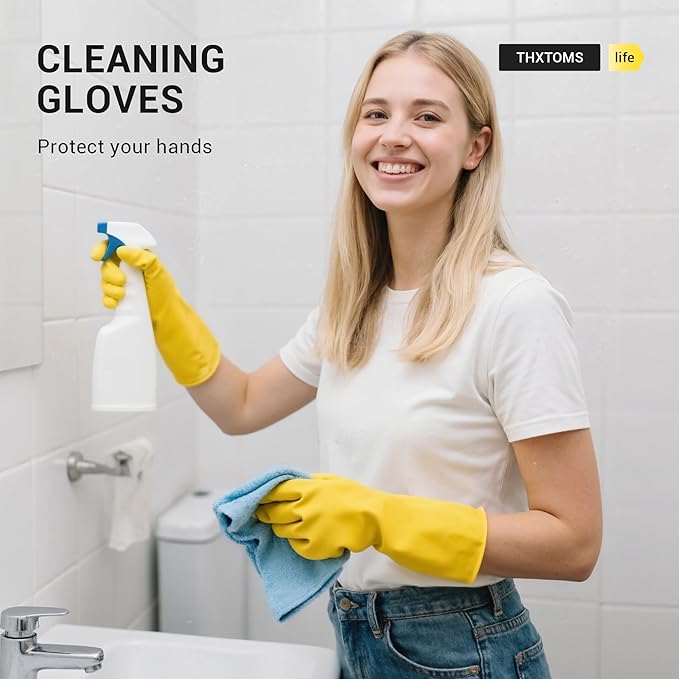 6 Pairs Rubber Cleaning Gloves,Reusable Dishwashing Gloves,Household Dish Gloves for Washing,Cleaning,Kitchen,Painting, Gardening, Pet Care,Extra Thickness,Non-Slip,13", 20 Mil, Heavy Duty,M