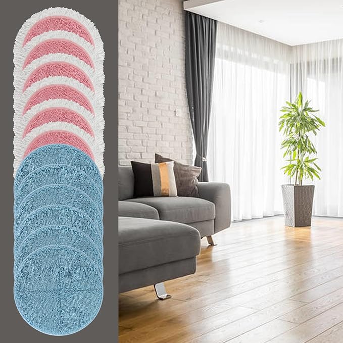 BeiLan Spin Cordless Electric Mop Pads - 12 Pack Steam Electric Mop Refills Fit for Vmai/Eous/Idoo/Alfabot/Devoac - 7.28inch Spin Replacement Mop Pads for Floor Cleaning