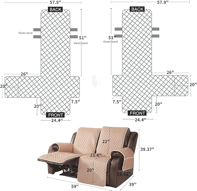 LUFEIJIASHI Velvet Recliner Covers Non Slip Waterproof Large Recliner Chair Covers for Leather Chairs Recliner Sofa Cover for Living Room (Beige, 2 Seater)