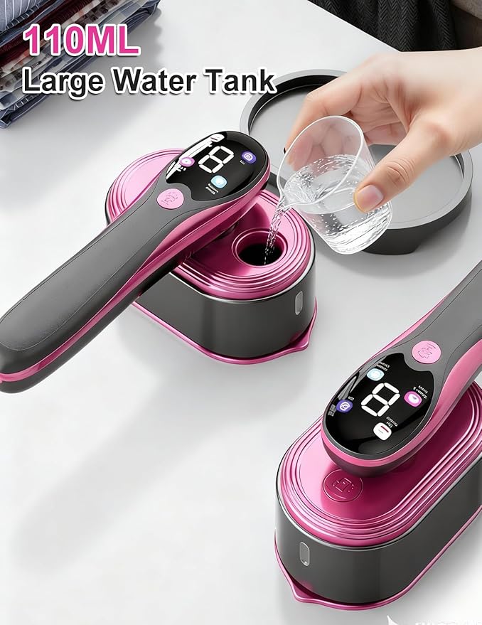 Travel Garment Steamer for Clothes with LED Display, 1200W Portable Handheld Steamer & Iron 2 In 1, 10s Fast Heat Up, Large Ceramic Heat Panel, All-Fabric Quick Wrinkle Remover