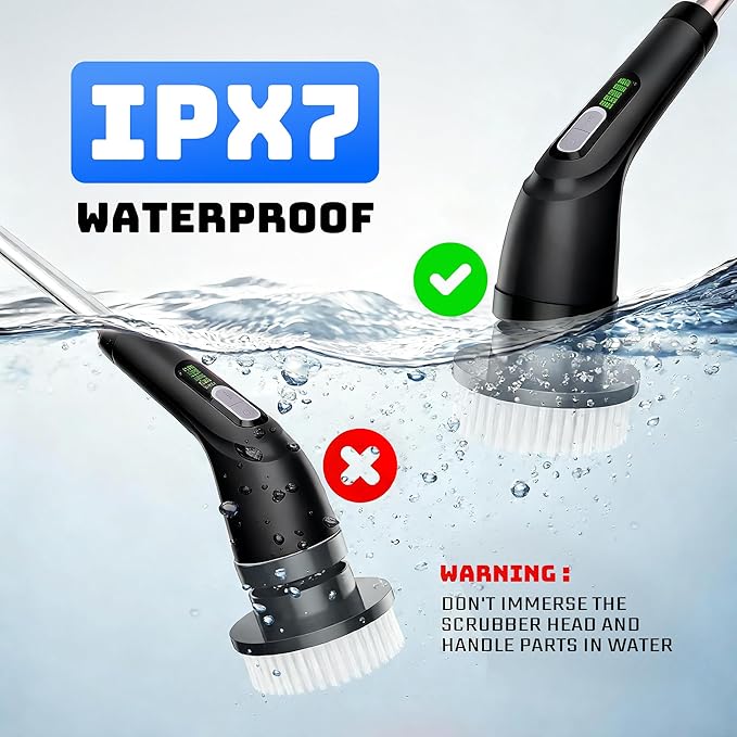 2 Pieces Electric Spin Scrubber - Cordless Bathroom Scrubber with 7 Brush Heads - Dual Speed IPX7 Waterproof Power Scrubber for Heavy-Duty Bathtub, Glass, Tile, and Car Cleaning