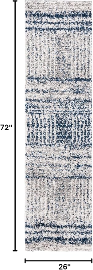 SAFAVIEH Jericho Shag Collection Runner Rug - 2'3" x 6', Navy & Ivory, Non-Shedding & Easy Care, 1.2-inch Thick, Ideal for The Living Room, Dining Room, Bedroom (JER100N-26)