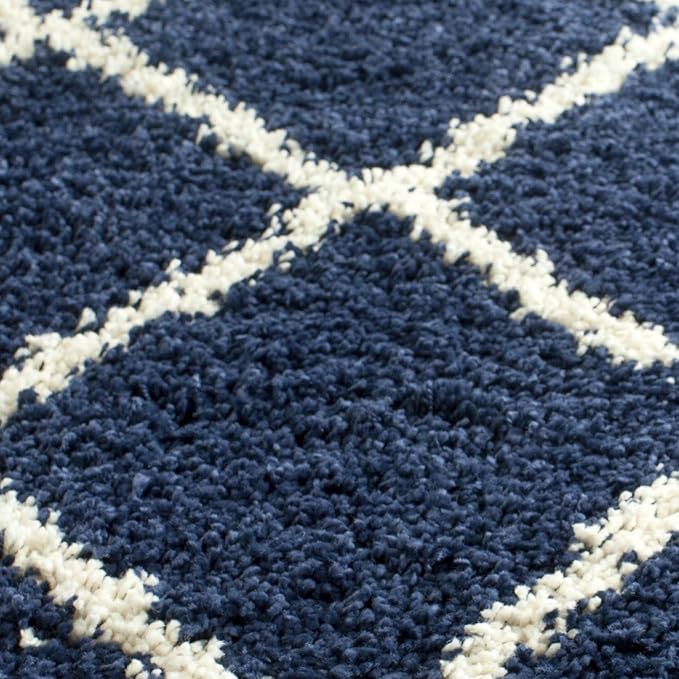 SAFAVIEH Hudson Shag Collection Area Rug - 9' x 12', Navy & Ivory, Modern Trellis Design, Non-Shedding & Easy Care, 2-inch Thick Ideal for High Traffic Areas in Living Room, Bedroom (SGH281C)