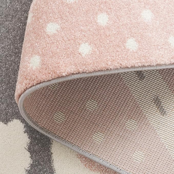 SAFAVIEH Carousel Kids Collection Area Rug - 6'7" Square, Grey/Pink, Geometric Design, Ideal for High Traffic Areas in Living Room, Bedroom, Dining (CRK193U)