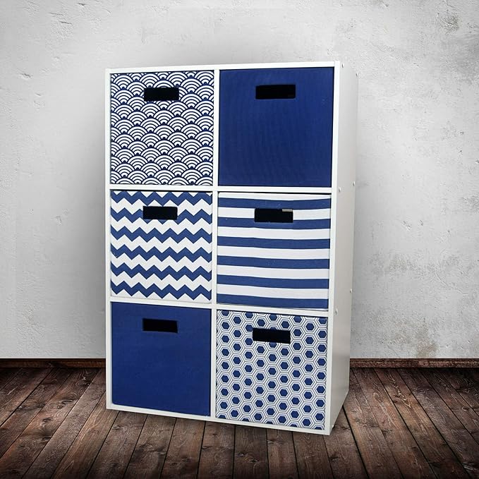 DII Polyester Cube Storage Collection Hard Sided Collapsible, 11x11x11, Nautical Blue