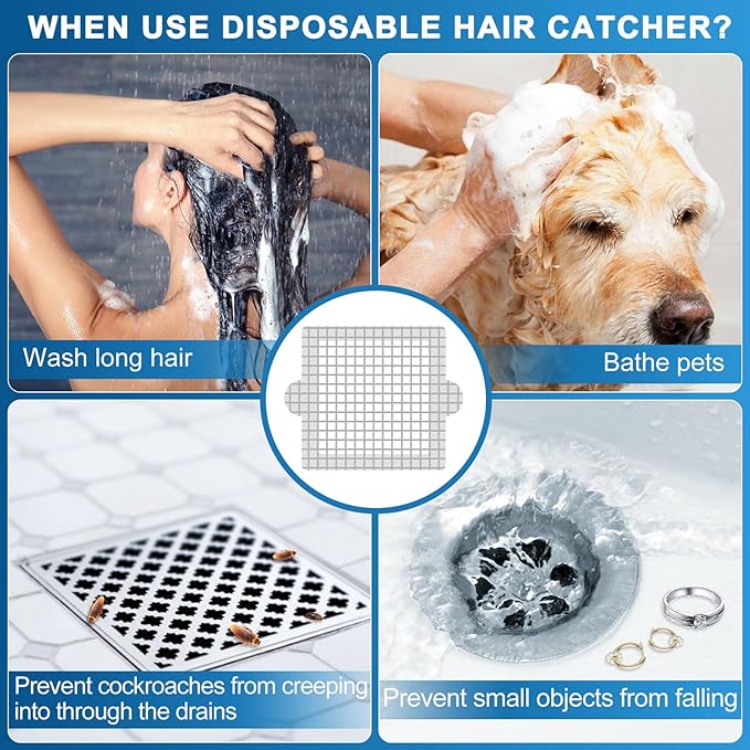 Disposable Shower Drain Hair Catcher, Shower Drain Cover Mesh Stickers, 25 Pack (4.1 Inch)