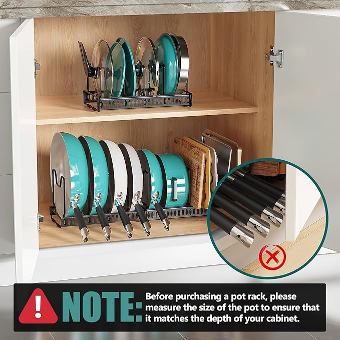3-Pack Pots and Pans Organizer for Under Cabinet,2Tier 14 Dividers 3 DIY Method Expandable Easy Install, Kitchen Pot Pan Lid Rack Storage Holder Organizers Inside Cabinet, Black