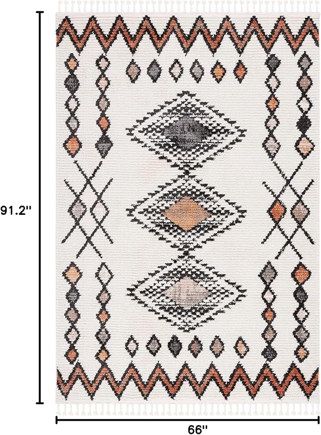 SAFAVIEH Moroccan Tassels Collection Area Rug - 5'5" x 7'6", Ivory & Orange, Modern Boho Rustic Design, Non-Shedding & Easy Care, Ideal for High Traffic Areas in Living Room, Bedroom (MRT105A)