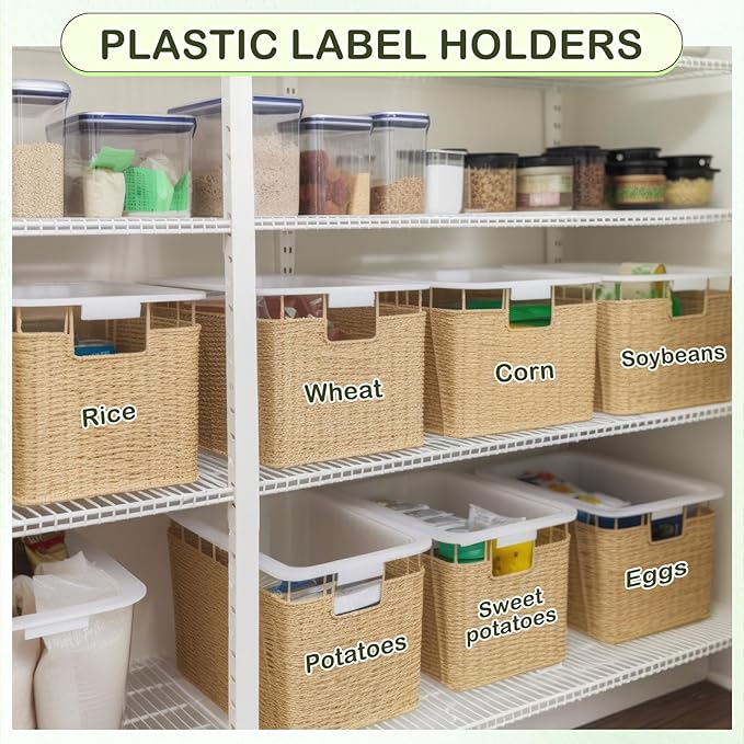 Tatuo 200 Pcs Reusable Plastic Wire Shelf Label Holders, Price Card Sign for Pantry Retail Supermarket Merchandise Shopping Mall Shop Ticket Display Holder Clip on Design, 2.36" L x 1.65" H (Clear)