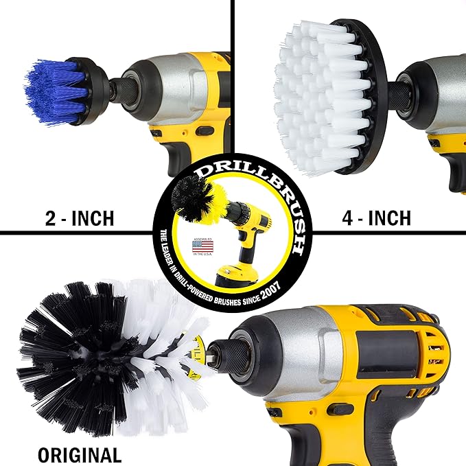 Drillbrush Pet Hair Remover Brushes - Lint Roller Brush Alternative - Car Carpet Pet Hair Lifter and Lint Remover - Cat / Dog Brush Drill Attachment Set - Stain Car Carpet Cleaning Brushes For Drill