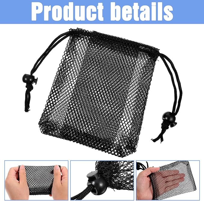 6 Pcs Small Mesh Bags, Mesh Drawstring Bags Beach Drawstring Bag Black Pouch for Traveling 6 X 4 Inches Small Net Bag with Cord Lock Closure Durable Nylon Net Pouches for Beach Games
