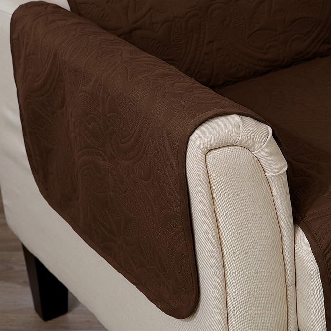 Reversible Recliner Chair Cover - Washable Slipcover Furniture Protector with Elastic Straps - Furniture Cover for Dogs, Kids, and Pets - Quilted & Stitched Detail (Recliner, Chocolate / Taupe)
