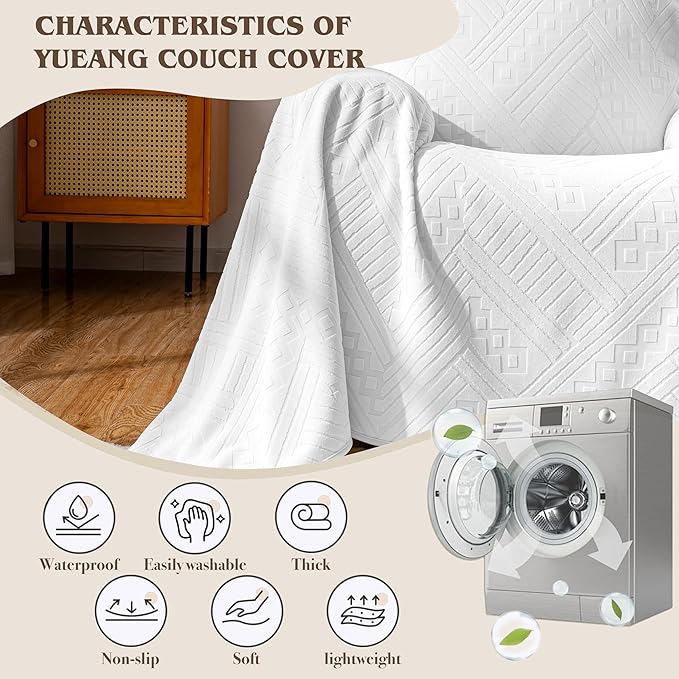 Waterproof Recliner Cover, Anti-Slip Reclining Chair Covers, Pet-Friendly, Washable, Durable and Breathable Couch Covers – Reversible Design for Sofa Protection(71x71in/White)