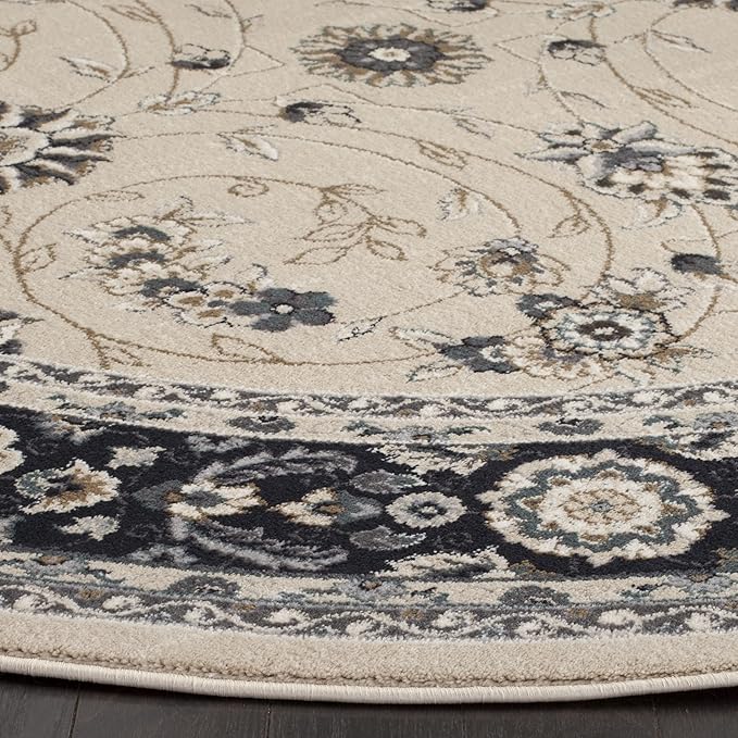 SAFAVIEH Lyndhurst Collection 7' Round Light Beige / Anthracite LNH340K Traditional Oriental Non-Shedding Dining Room Entryway Foyer Living Room Bedroom Area Rug