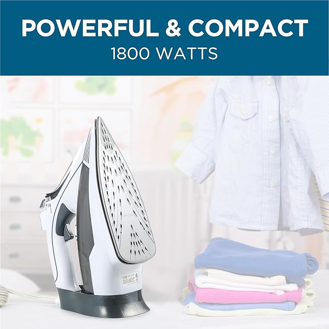 Clothing Steam Iron, 1800 Watts Steamer for Clothes, Ceramic Coated Soleplate, Vertical Steaming, Self-Cleaning Portable Iron, 10.8-Ounce Water Tank Capacity, CCSI1000, Black