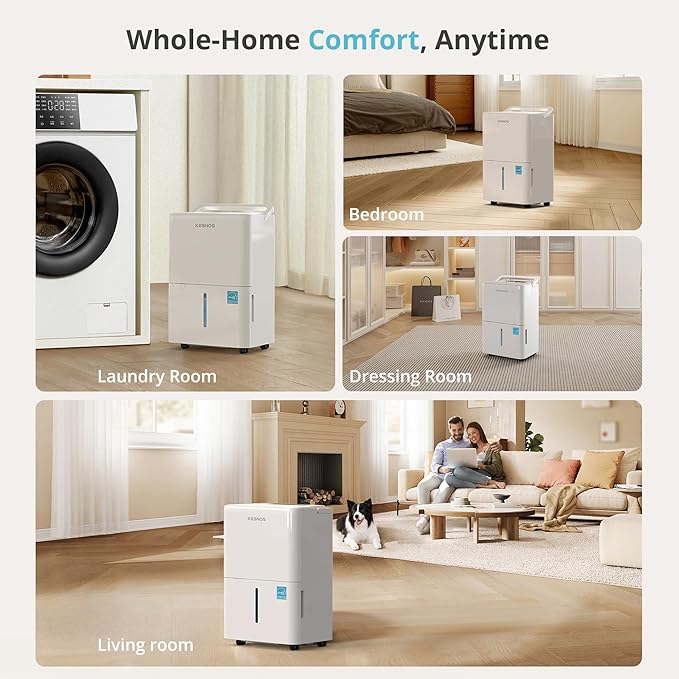 Kesnos 30 Pints Energy Star 2025 Dehumidifier for Spaces Up to 2,500 Sq. Ft, Quiet Dehumidifier for Home, Bedroom, Bathroom, Basement with Drain Hose, Featuring Mutile Mode, Auto Defrost, Timer