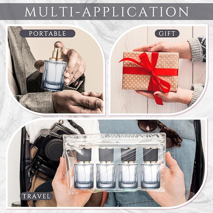 6 Pcs 30 ml Perfume Cologne Bottles Empty Refillable Travel Glass Chic Empty Perfume Spray Bottles Decorative Set for Men Women Portable Dispenser Fragrance Container Set (Black)