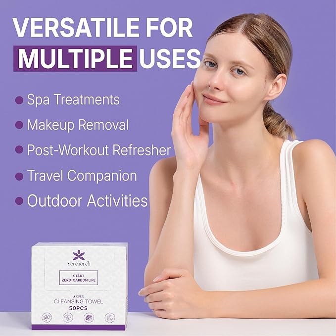 Disposable Face Towels (100 Count) – XL 10"x12" Ultra Thick Facial Cleansing Cloths – Soft Biodegradable Dry Wipes for Sensitive Skin – Lint-Free Makeup Remover Towelettes for Daily Skincare