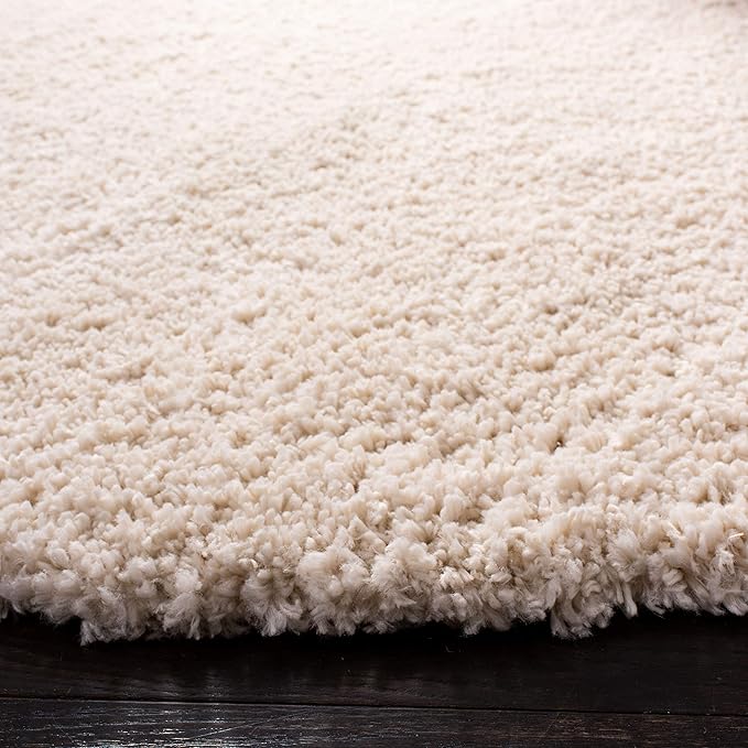 SAFAVIEH Fontana Shag Collection Area Rug - 8' Round, Creme, Solid Design, Non-Shedding & Easy Care, 2-inch Thick Ideal for High Traffic Areas in Living Room, Bedroom (FNT800B)