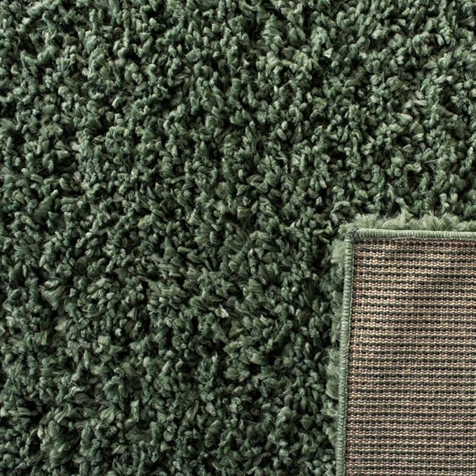 SAFAVIEH August Shag Collection Area Rug - 4' Square, Green, Solid Design, Non-Shedding & Easy Care, 1.5-inch Thick Ideal for High Traffic Areas in Living Room, Bedroom (AUG200Y)