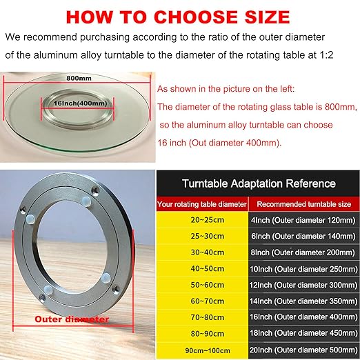 Aluminium Alloy Turntable Bearing, Heavy Duty Swivel Turntable Lazy Susan Rotating Bearing Turntable Round Dining Table Smooth Swivel Plate Hardware (350mm - 14inch)