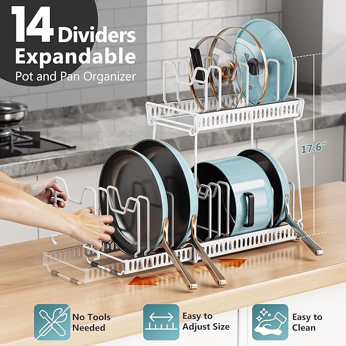 3-Pack Pots and Pans Organizer for Under Cabinet, Bright White