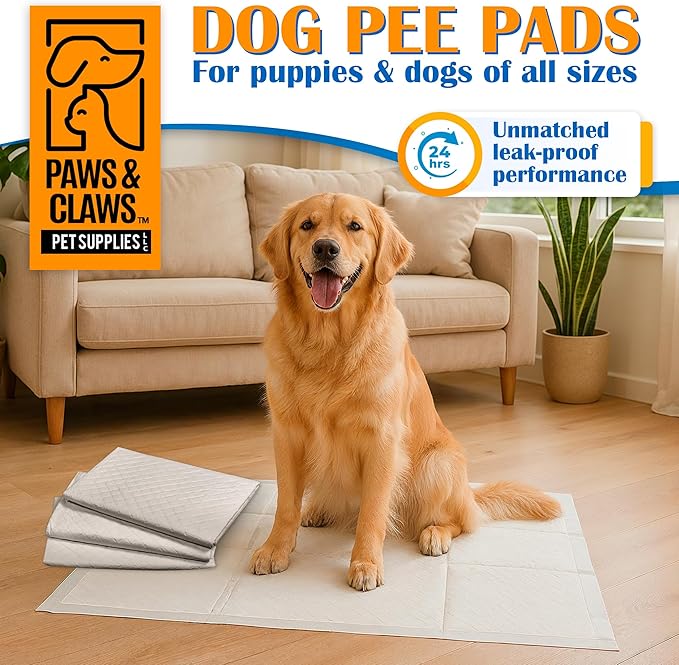 Paws & Claws Premium Disposable Dog & Puppy Pee Pads – Medium 24"x24", 50 Count – 6-Layer Leak‑Proof, Super Absorbent (Holds 6 Cups), Odor Control, Quick‑Drying, Non‑Slip – Puppy & Senior Training